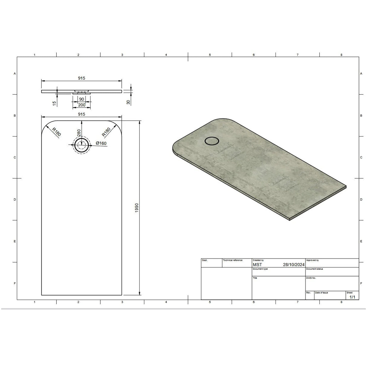 Bespoke Size Resin Rock Microcement Ready Shower Tray