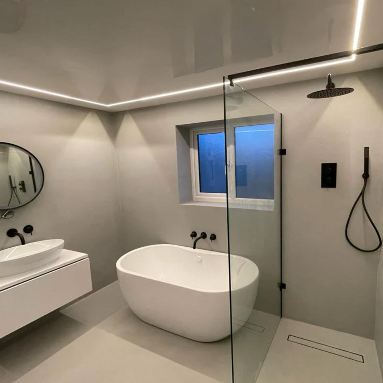Resin Rock Microcement Ready Shower Tray 550mm Linear Drain Short Edge