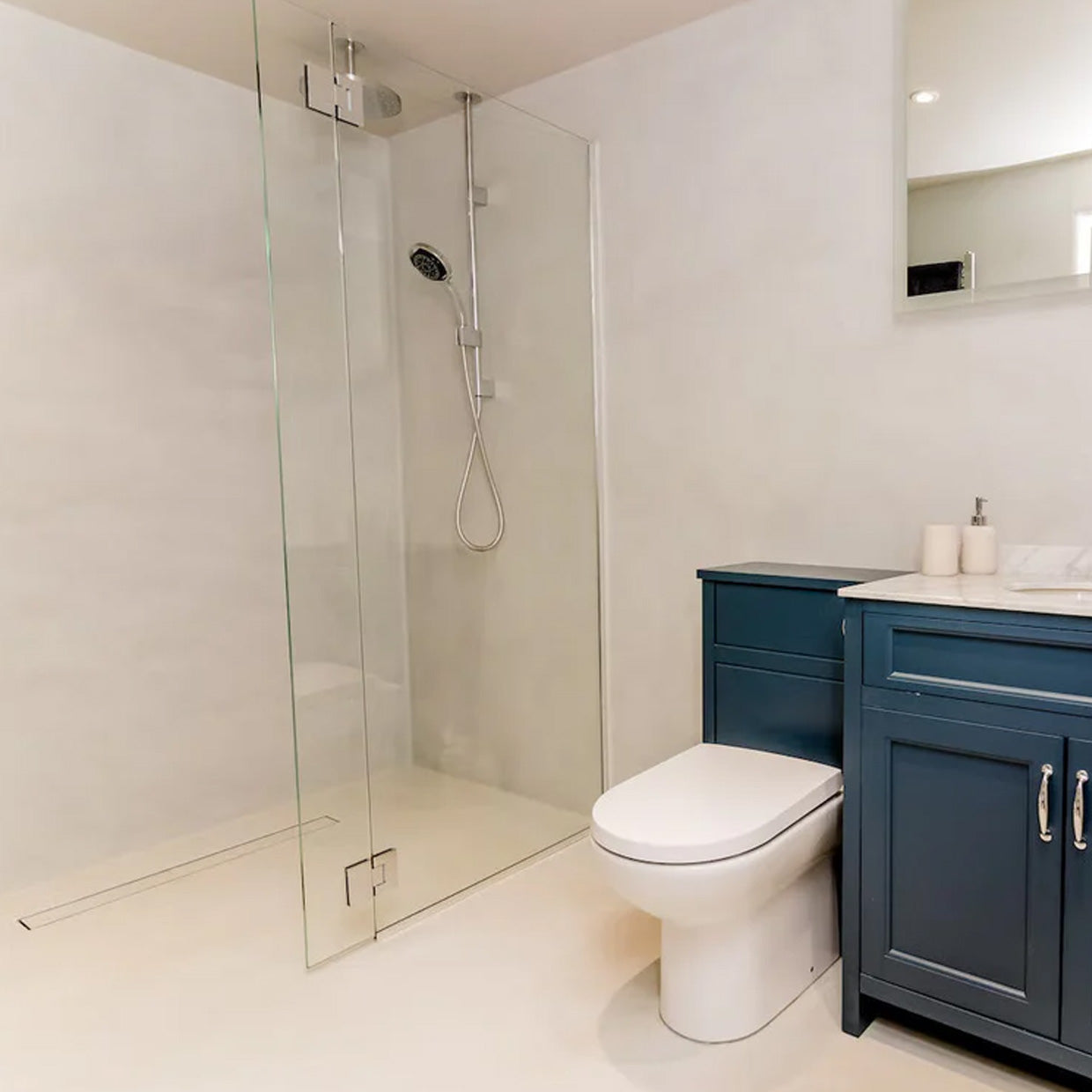 Resin Rock Microcement Ready Shower Tray 550mm Linear Drain Long Edge