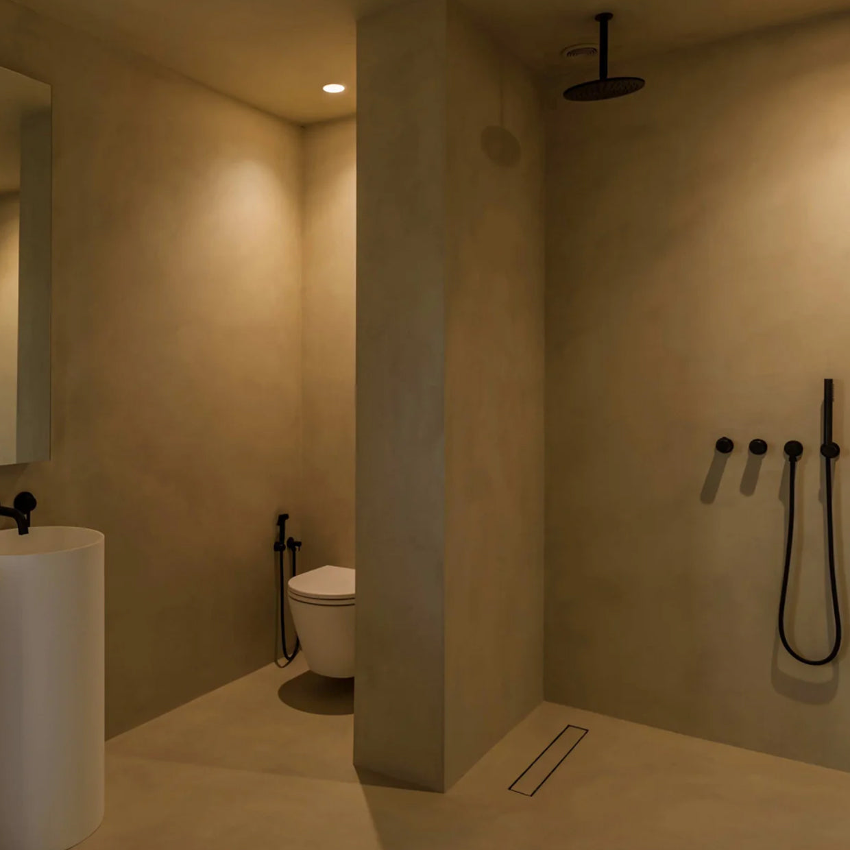 Resin Rock Microcement Ready Shower Tray 550mm Linear Drain Short Edge