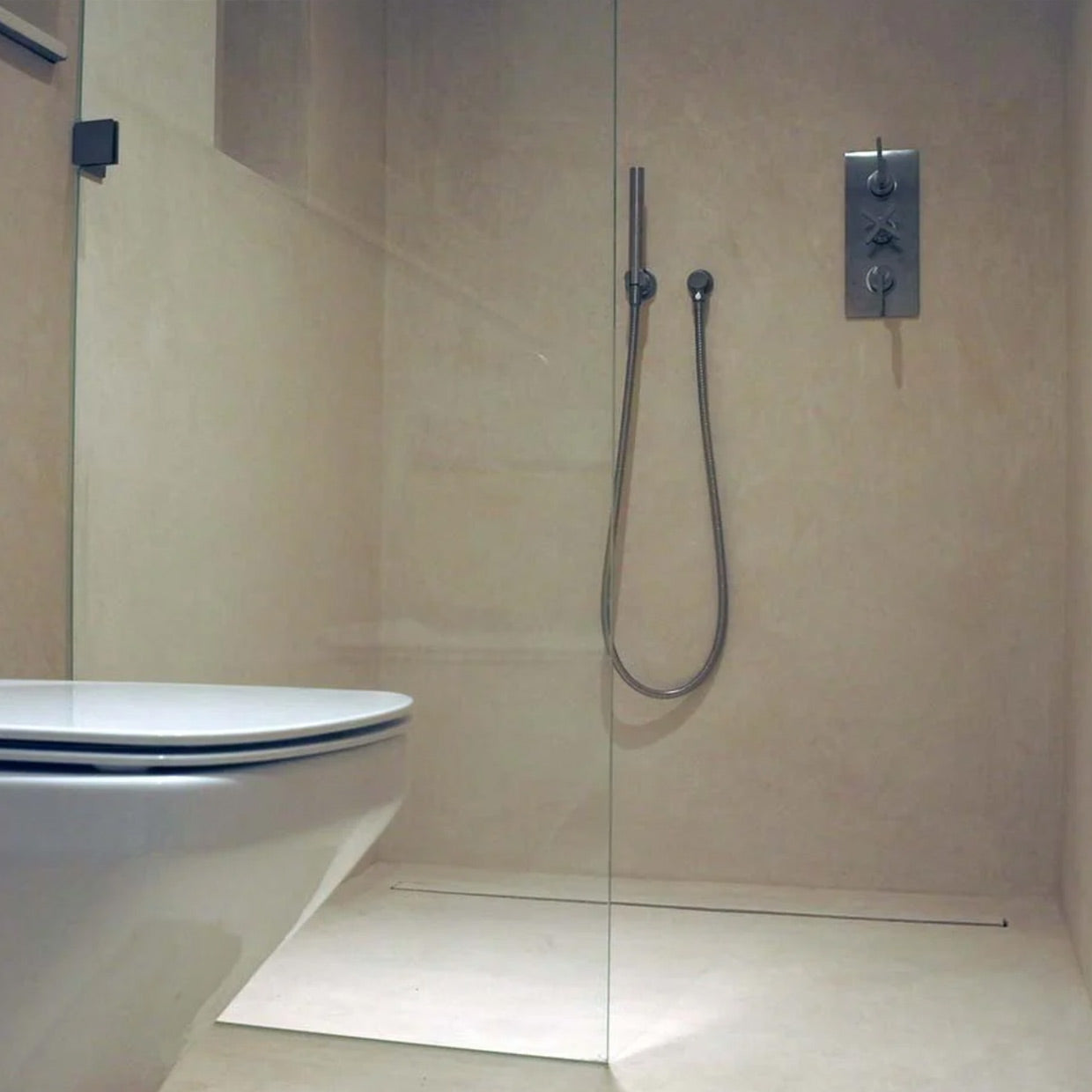 Resin Rock Microcement Ready Shower Tray 550mm Linear Drain Short Edge