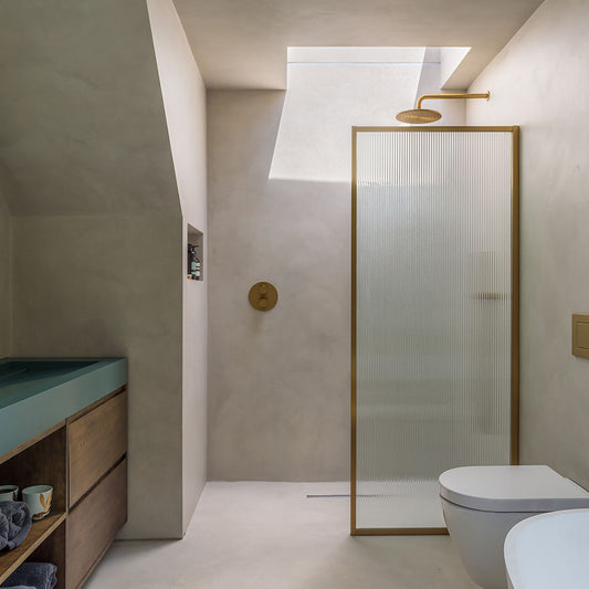 Resin Rock Microcement Ready Shower Tray 550mm Linear Drain Long Edge