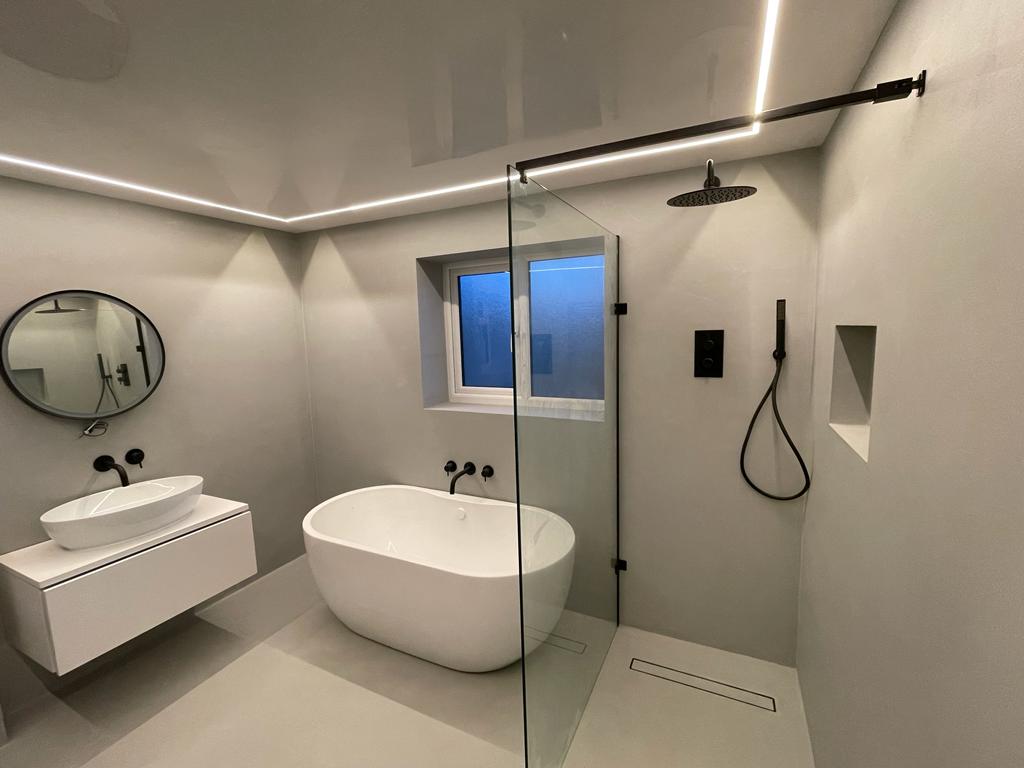 Resin Rock Microcement Ready Shower Tray 550mm Linear Drain Short Edge