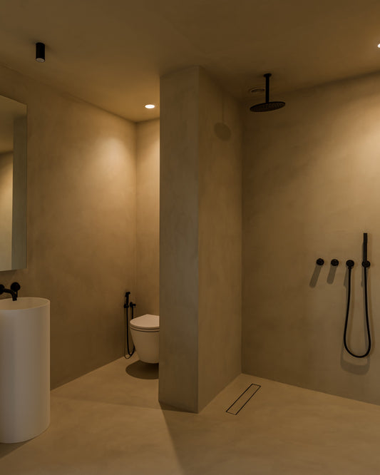Resin Rock Microcement Ready Shower Tray 550mm Linear Drain Short Edge