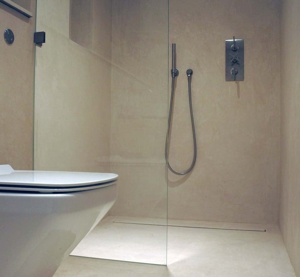 Resin Rock Microcement Ready Shower Tray 550mm Linear Drain Short Edge